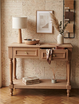 Woodenbend Nirvana Natural Ahşap Dresuar 110 cm | Kayın Kaplama Torna Ayaklı 2 Çekmeceli Modern Country Antre Konsolu