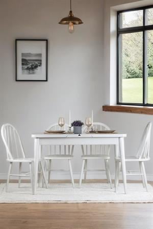 Woodenbend Andre Dikdörtgen Beyaz 70x127  cm  Yemek Masası Takımı – Ahşap Beyaz Sandalyeli 4 Kişilik Masa Seti