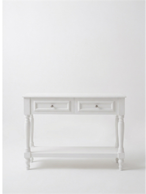 Woodenbend Nirvana Mat Lake Beyaz Dresuar 110 cm | 2 Çekmeceli Torna Ayaklı Modern Country Şık Antre Konsolu