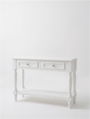 Woodenbend Nirvana Mat Lake Beyaz Dresuar 110 cm | 2 Çekmeceli Torna Ayaklı Modern Country Şık Antre Konsolu