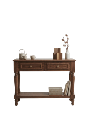 Woodenbend Nirvana Ceviz Renk Dresuar 110 cm | 2 Çekmeceli Torna Ayaklı Vintage Country Şık Antre Konsolu