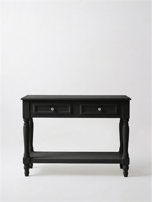 Woodenbend Nirvana Mat Lake Siyah Dresuar 110 cm | Modern 2 Çekmeceli Torna Ayaklı Şık Antre Konsolu