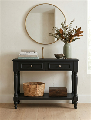 Woodenbend Nirvana Mat Lake Siyah Dresuar 110 cm | Modern 2 Çekmeceli Torna Ayaklı Şık Antre Konsolu