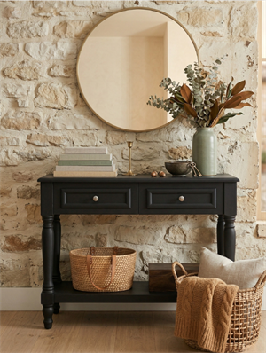 Woodenbend Nirvana Mat Lake Siyah Dresuar 110 cm | Modern 2 Çekmeceli Torna Ayaklı Şık Antre Konsolu