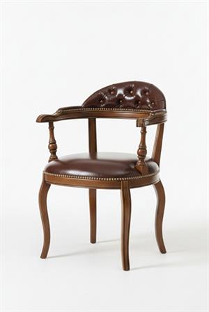 Woodenbend Orin Ceviz Rengi Kapitone Suni Deri Kolçaklı Sandalye – Kayın İskelet Zamansız Stil