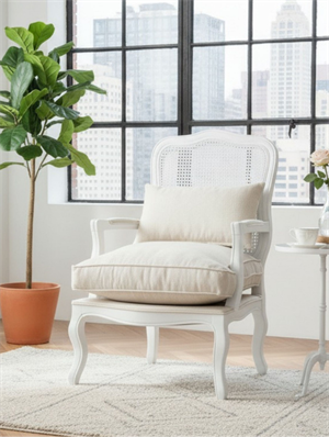 Woodenbend Orlando Beyaz Hazeranlı Berjer – Kayın Ağacı, İskandinav Bohem Tarz, Konforlu Oturum