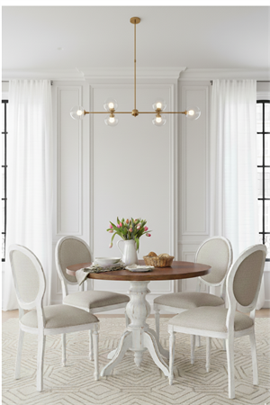 Woodenbend Orlando Shabby Chic Tarzı Beyaz Masa Takımı – Ceviz Rengi Tablalı 100 cm, 4 Döşemeli Kayın Sandalye