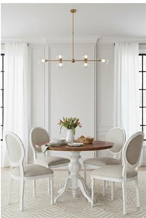 Woodenbend Orlando Shabby Chic Tarzı Beyaz Masa Takımı – Ceviz Rengi Tablalı 110 cm, 4 Döşemeli Kayın Sandalye