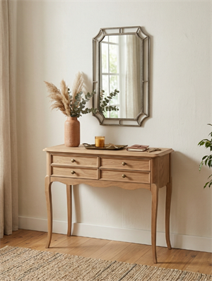 Woodenbend Oslo Natural Renk Ahşap Dresuar 4 Çekmeceli Antre Konsolu Rustik Country Klasik Şık Dresuar