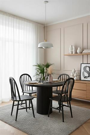 Woodenbend Oslo Siyah Yuvarlak Masa Takımı 100 cm – 4 Kayın Sandalyeli Modern İskandinav Bohem Tasarım
