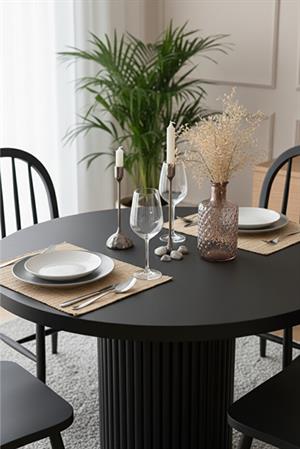 Woodenbend Oslo Siyah Yuvarlak Masa Takımı 100 cm – 4 Kayın Sandalyeli Modern İskandinav Bohem Tasarım