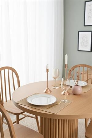 Woodenbend Oslo Yuvarlak Natural 100 cm Ahşap Yemek Masası Takımı – Hazeran Sandalyeli 4 Kişilik Masa Seti