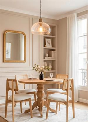 Woodenbend Palace Natural Ahşap Hazeranlı Yuvarlak Masa Sandalye Takımı 