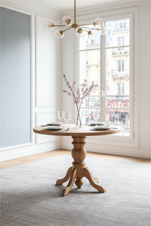 Woodenbend Palace Natural Ahşap Hazeranlı Yuvarlak Masa Sandalye Takımı 