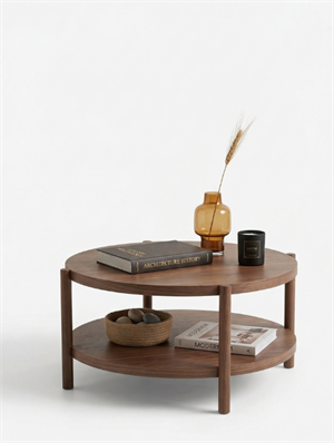 Woodenbend Milano Ceviz Renk Yuvarlak Orta Sehpa 98 cm – Çift Katlı Doğal Ahşap Modern İskandinav Country Tasarım
