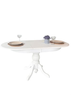 Woodenbend Ronya Beyaz Ahşap Hazeranlı Oval Açılır Masa Sandalye Takımı 80x120