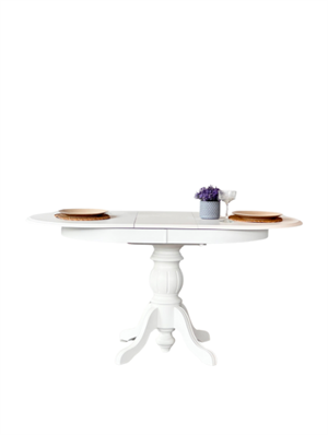 Woodenbend Ronya Beyaz Ahşap Hazeranlı Oval Açılır Masa Sandalye Takımı 80x120