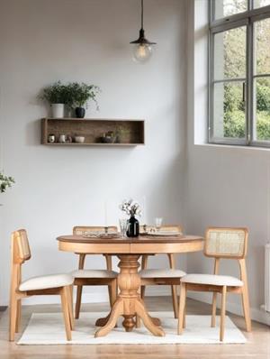 Woodenbend Ronya Natural Ahşap Hazeranlı Oval Açılır Masa Sandalye Takımı 80x120