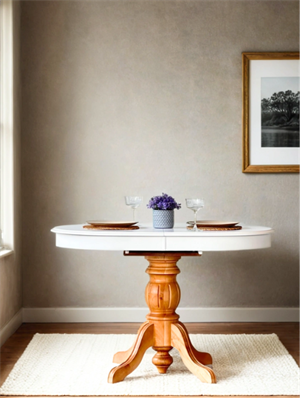 Woodenbend Ronya Natural Beyaz  Ahşap Oval Açılır Masa 80x120