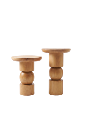 Woodenbend Stella Naturel 2li Doğal Ahşap Yan Sehpa Seti 35 cm | Modern Organik Tasarım Masif Ahşap Sehpa