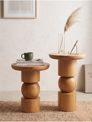 Woodenbend Stella Naturel 2li Doğal Ahşap Yan Sehpa Seti 35 cm | Modern Organik Tasarım Masif Ahşap Sehpa