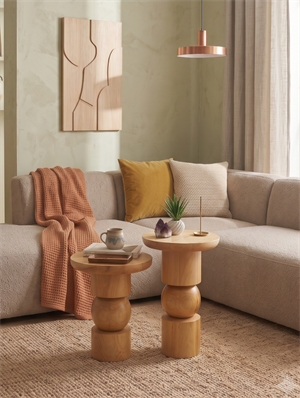 Woodenbend Stella Naturel 2li Doğal Ahşap Yan Sehpa Seti 35 cm | Modern Organik Tasarım Masif Ahşap Sehpa