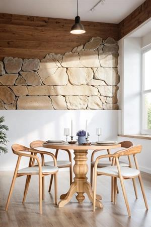 Woodenbend Tonga Natural Ahşap Masa Sandalye Takımı 100x100 İskandinav Modern 4 Kayın Ağacı Sandalyeli