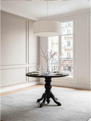 Woodenbend Tonga Siyah Mat Lake 100x100 Yuvarlak Masa Takımı – 4 Kayın Sandalyeli İskandinav Modern