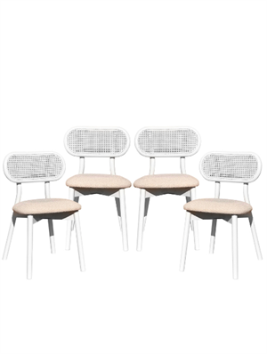Woodenbend Troy Beyaz Ahşap Beyaz Hazeranlı Sandalye ( 4 Adet )