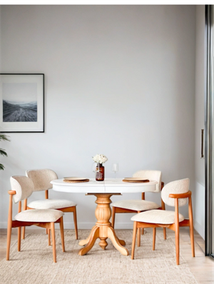 Woodenbend Verona Natural Beyaz Ahşap Açılır Masa Sandalye Takımı