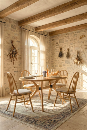 Woodenbend Vista Oval Natural Ahşap Masa Takımı 80x130 cm – Bohem İskandinav Tasarım, 4 Sandalyeli