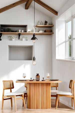 Woodenbend Wessa Oval Natural 80x130 Ahşap Yemek Masası Takımı – Hazeran Sandalyeli 4 Kişilik Masa Seti