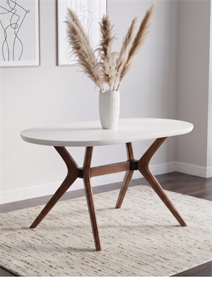 Woodenbend Arlen Beyaz Ceviz Oval Benchli Yemek Masası Takımı 80x130 cm