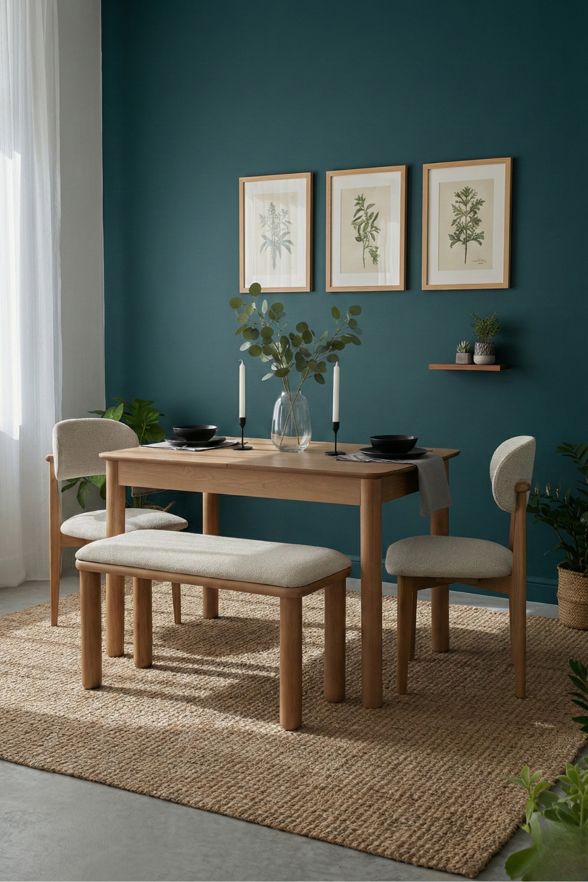 Alvin Natural Ahşap Açılır Benchli  2 Sandalyeli  Mutfak Masa Takımı 80x120 cm – Açıldığında 80x150 cm, Vintage Masa Takımı