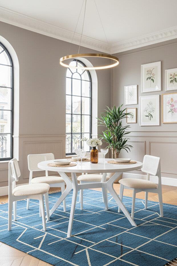 Arlen Oval Beyaz Masa Takımı 80x130 cm – 4 Doğal Hazeran Sandalye, Kayın Ağacı İskandinav
