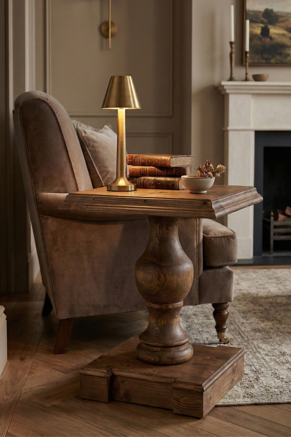 Bruno Doğal Masif Rustik Yan Sehpa  Kayın Ağacı El Yapımı Klasik Koltuk Yanı Sehpa (51x52x65 cm)