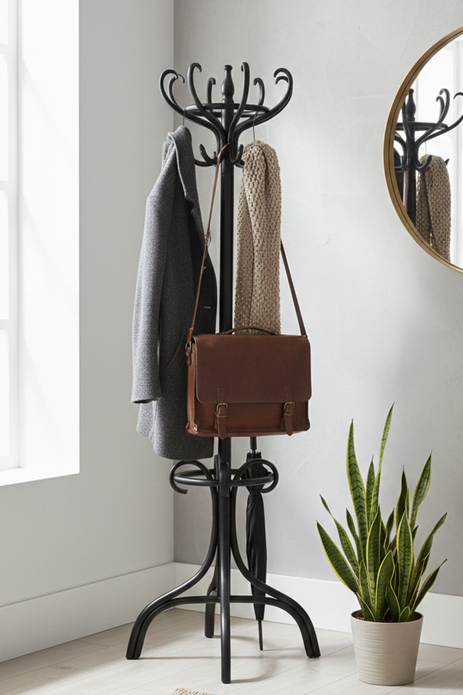 Class Siyah Ahşap Ayaklı 8'li Thonet Askılık – Ahşap Siyah Gövdeli Modern Vestiyer Askılık 