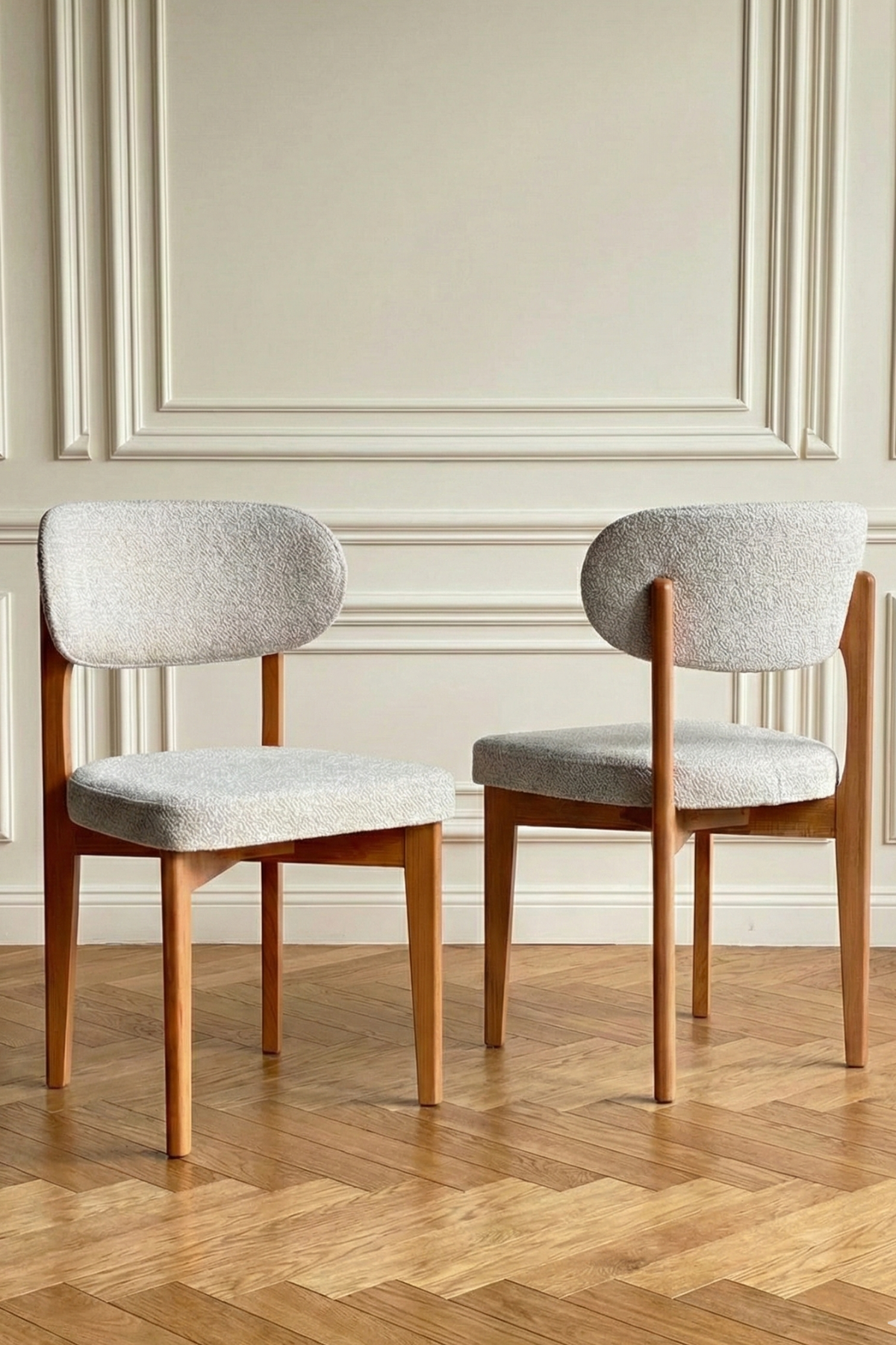 Cosmo Natural Ahşap Döşemeli Sandalye 2'li Set 54x48x80 cm – Modern Kumaş Kaplı Yemek Odası & Mutfak Sandalyesi Takımı