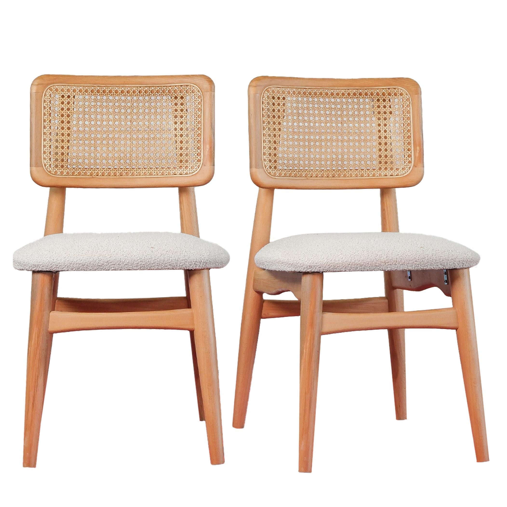 İris Ahşap Natural Hazeranlı Sandalye (4 adet)