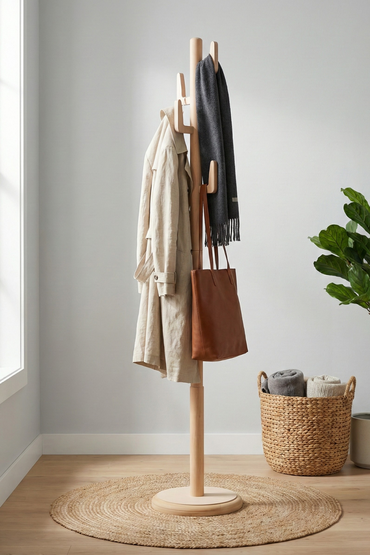 Leonor Ceviz Masif Kayın Ağacı Modern Ahşap Elbise Askılığı 178 Cm Klasik Country Dekoratif Askılık