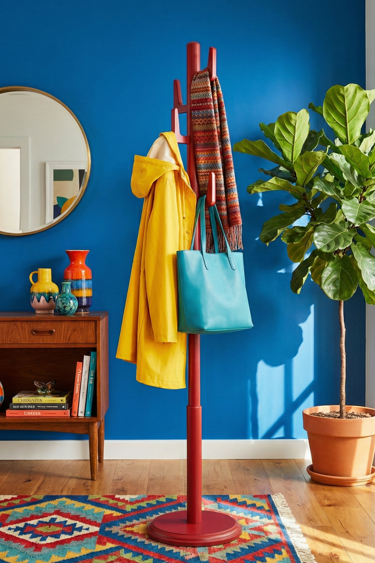 Leonor Kırmızı Masif Kayın Ağacı Modern Ahşap Elbise Askılığı 178 Cm Klasik Country Dekoratif Askılık