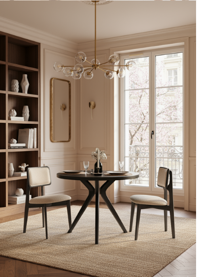 Woodenbend Arlen Siyah Ahşap Yuvarlak Masa Takımı 90x90 cm – 2 Döşemeli Sandalyeli Modern Set