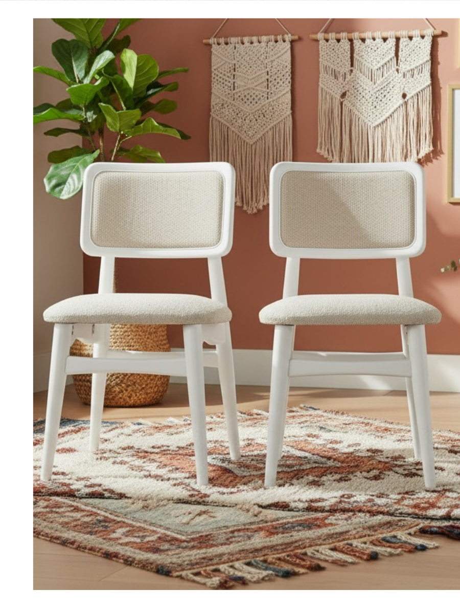 Woodenbend İris Beyaz 2'li Ahşap Döşemeli Sırt Sandalye – Modern İskandinav Konforlu Oturum