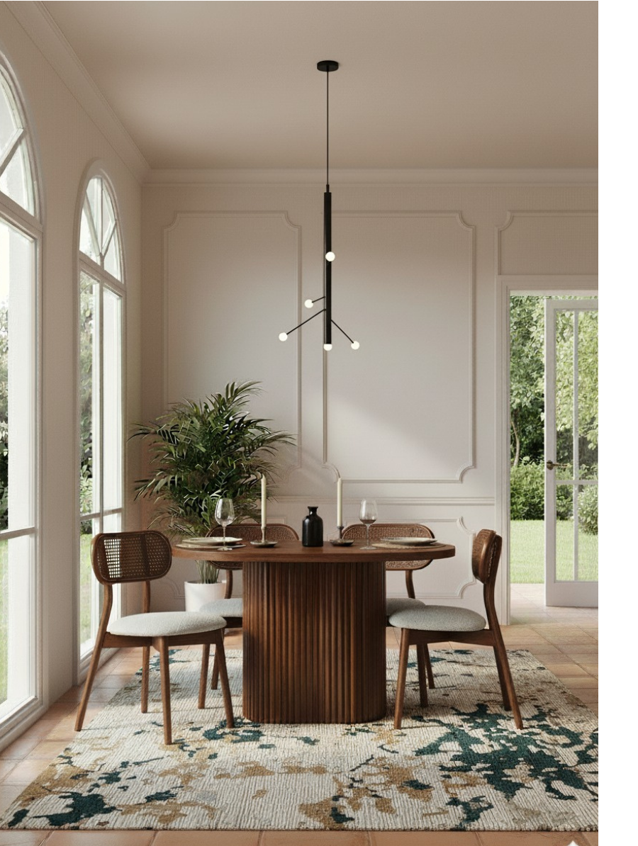 Woodenbend İris Ceviz Oval Ahşap Masa Takımı 80x130 cm – 4 Troy Sandalyeli Modern İskandinav