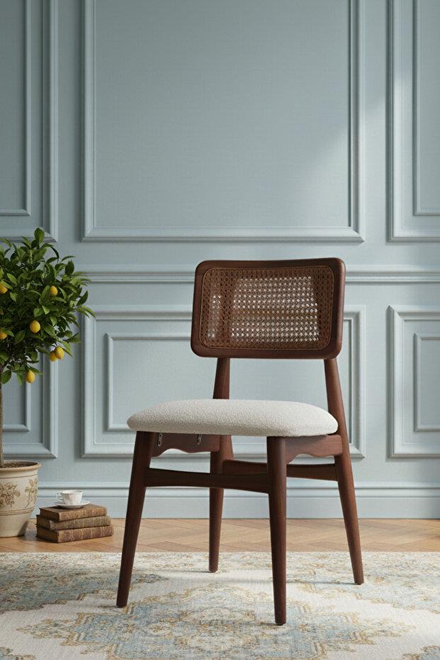 Woodenbend İris Ceviz Rengi Ahşap Hazeranlı Sandalye – Modern İskandinav Konforlu Oturum