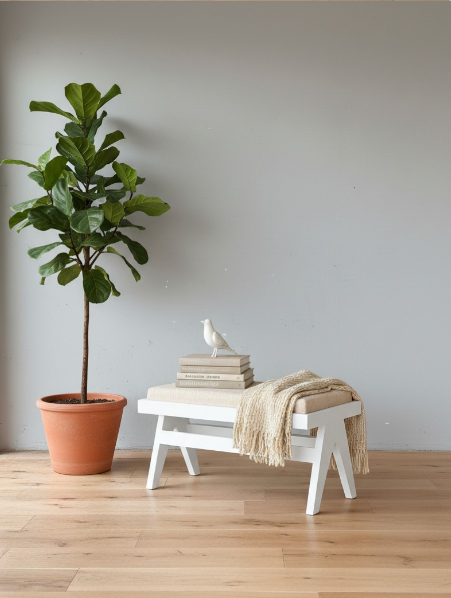 Woodenbend Liya Beyaz Ahşap Bench 94x44x46 cm – Kayın Ağacı Modern İskandinav Oturma Bankı
