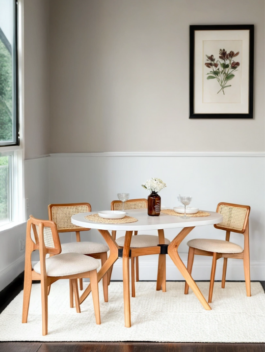 Woodenbend LYON NATURAL BEYAZ MASA SANDALYE TAKIMI 80X130