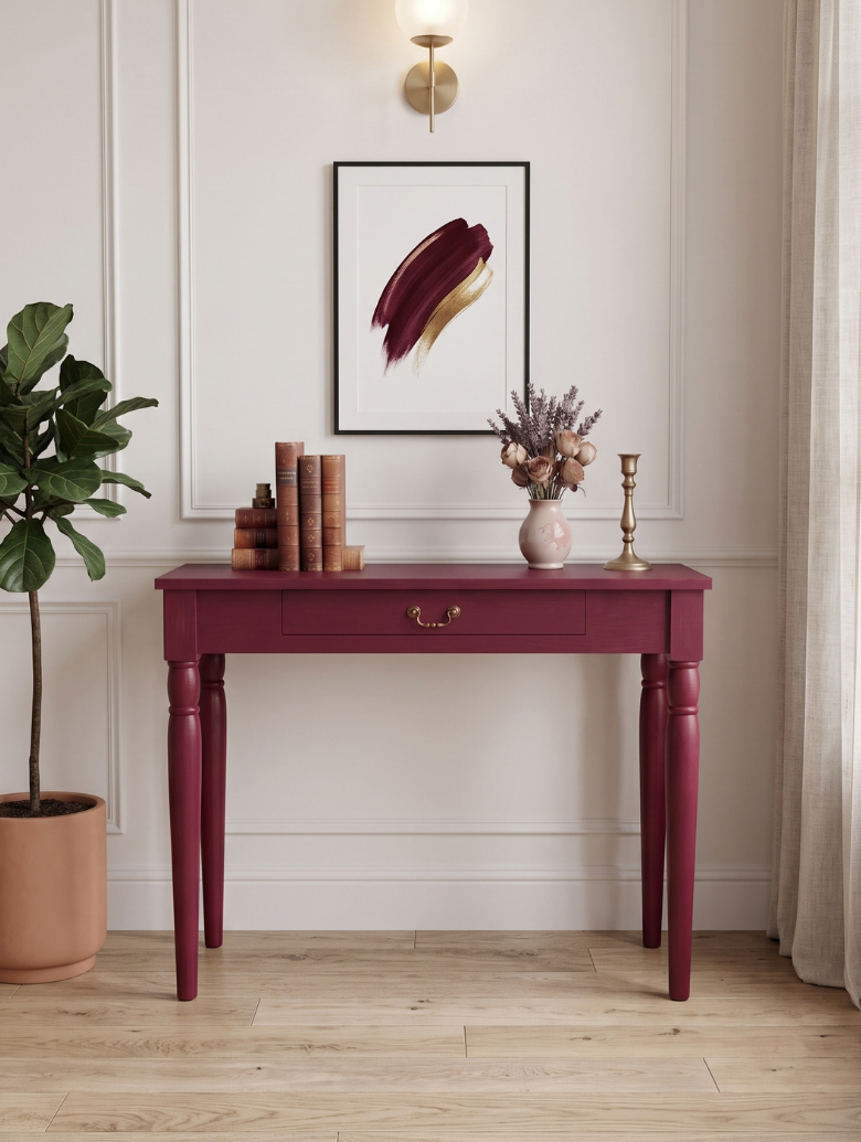 woodenbend, Woodenbend Marine Bordo Dresuar 100x38x80 cm | Klasik Ahşap Antre ve Hol Dresuarı