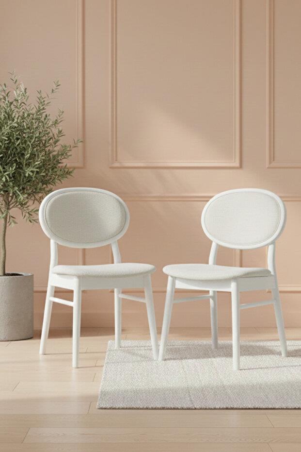 Woodenbend Medin Beyaz 2 li Lake Kayın Ağacı Döşemeli Sandalye Modern İskandinav Set