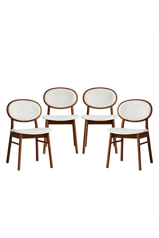 Woodenbend Medin Ceviz Rengi Kayın Ağacı 4 lü Döşemeli Sandalye Modern İskandinav Set